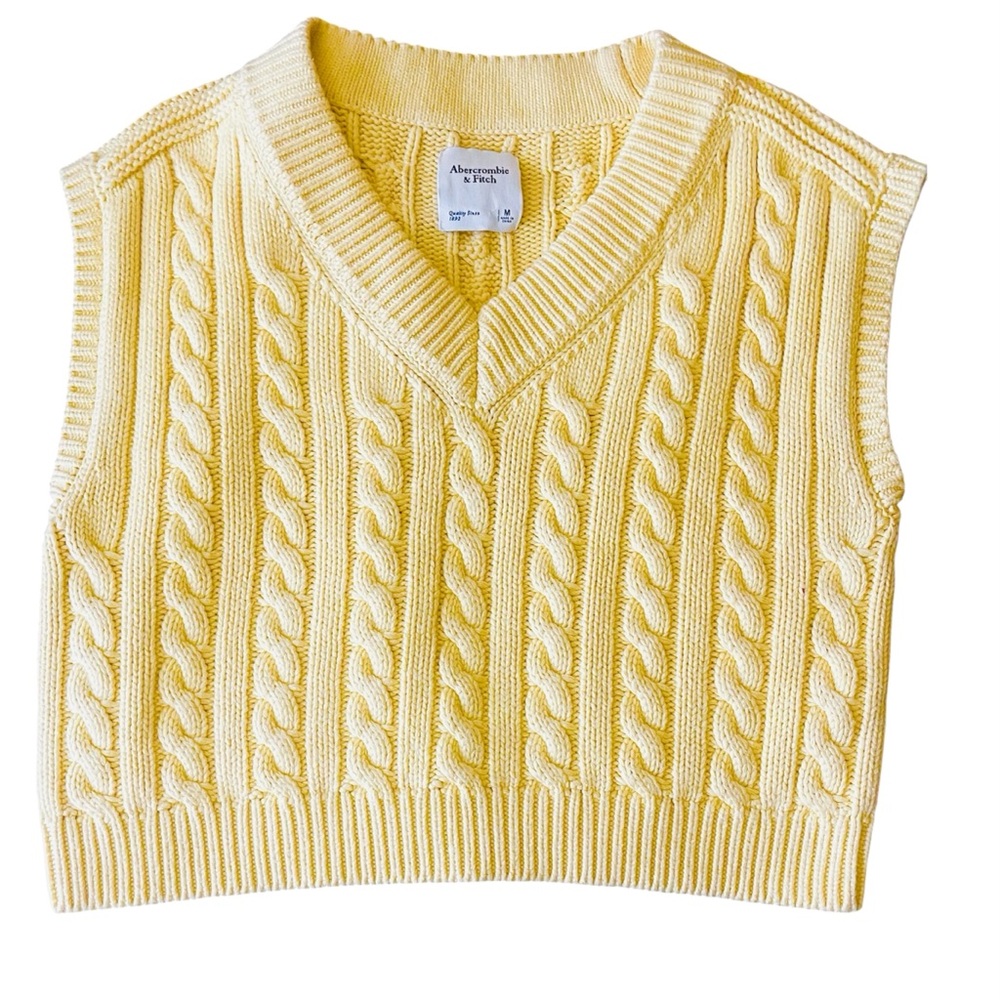 Abercrombie & Fitch Cable Knit Yellow Fisherman Coastal Grandpa Sweater Size M